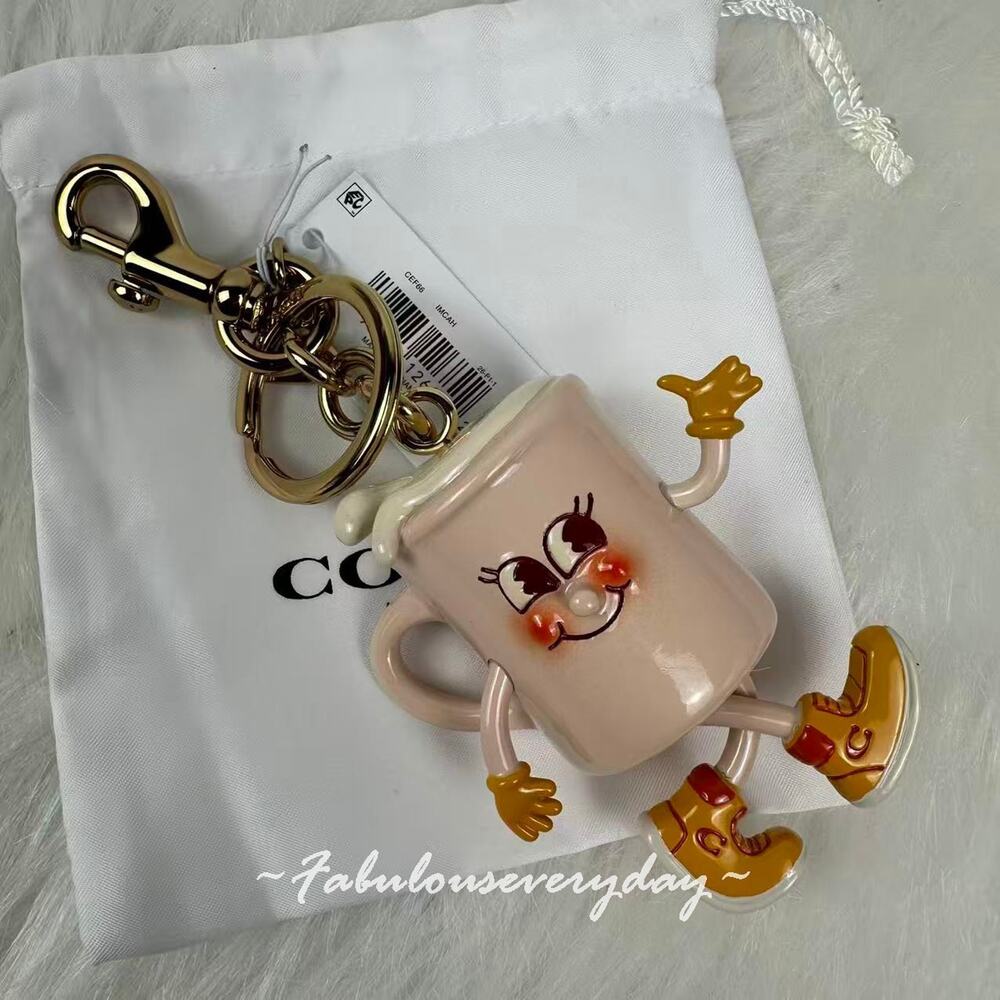 COACH Coffee Cup Bag Charm Lil Miss Jo In Resin With Key Ring NWT - Picture 3 of 6